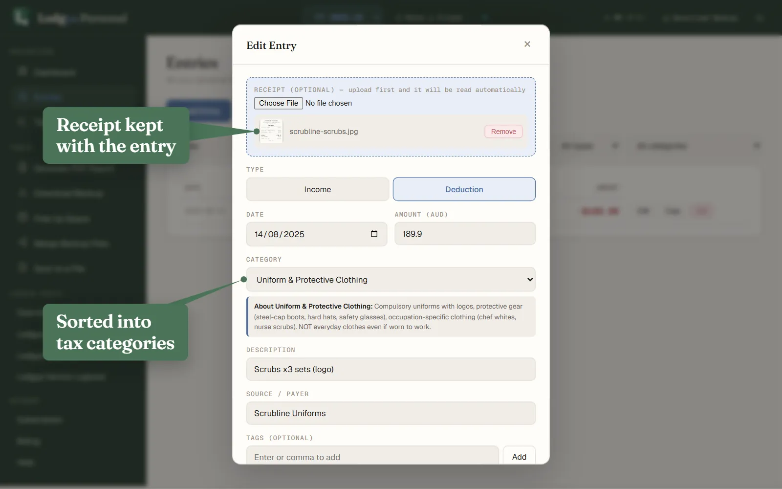 Lodgya Personal tracker interface