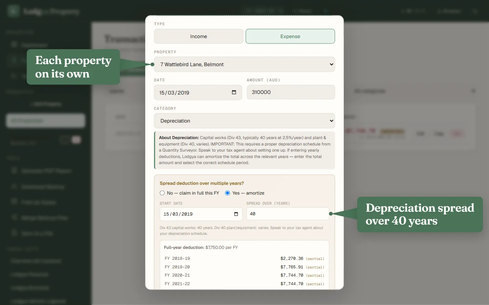 Lodgya Property tracker interface